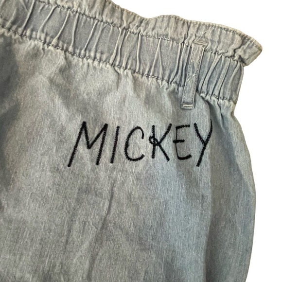 Disney X Junk Food Mickey Chambray Pants Size Large Womens Elastic Waist Cropped - Picture 2 of 4